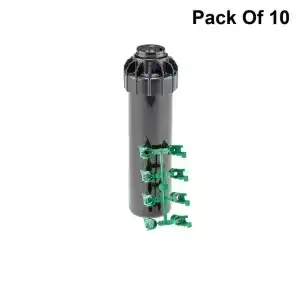 Hunter SRM-10 sprinkler head with green adjustment clips displayed in a pack of 10.