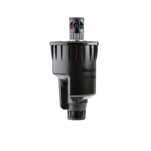 Hunter TTS-885Hunter TTS-800 irrigation sprinkler with adjustable spray nozzles and a black body.