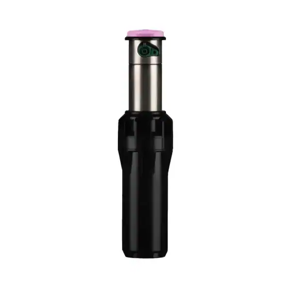 I25 SS RW irrigation sprinkler with a black body and pink nozzle cap.