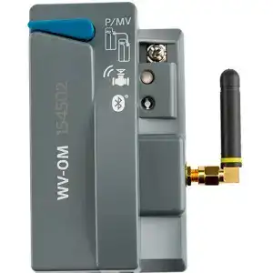 WV-OM wireless module with Bluetooth connectivity and antenna for irrigation systems.