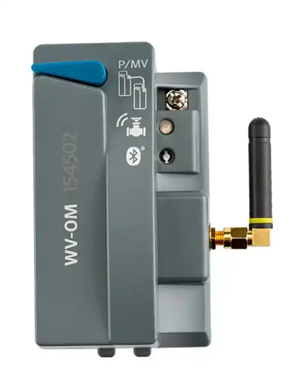 WV-OM wireless module with Bluetooth connectivity and antenna for irrigation systems.