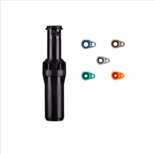 Black irrigation sprayer with interchangeable colour-coded cleaning heads for efficient water distribution. Suitable for agricultural and garden irrigation systems in Australia.